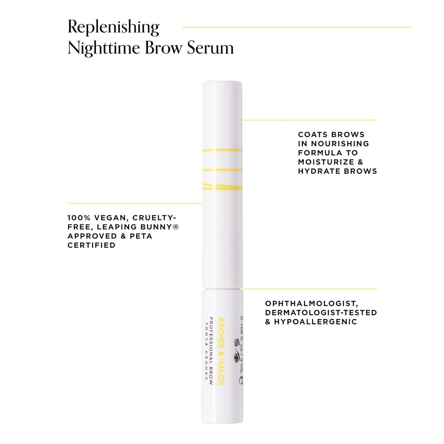 Arches and Halos Replenishing Nighttime Brow Serum - Hydrating Eyebrow Serum for Nourishing Moisture and Thickness - Gluten Free