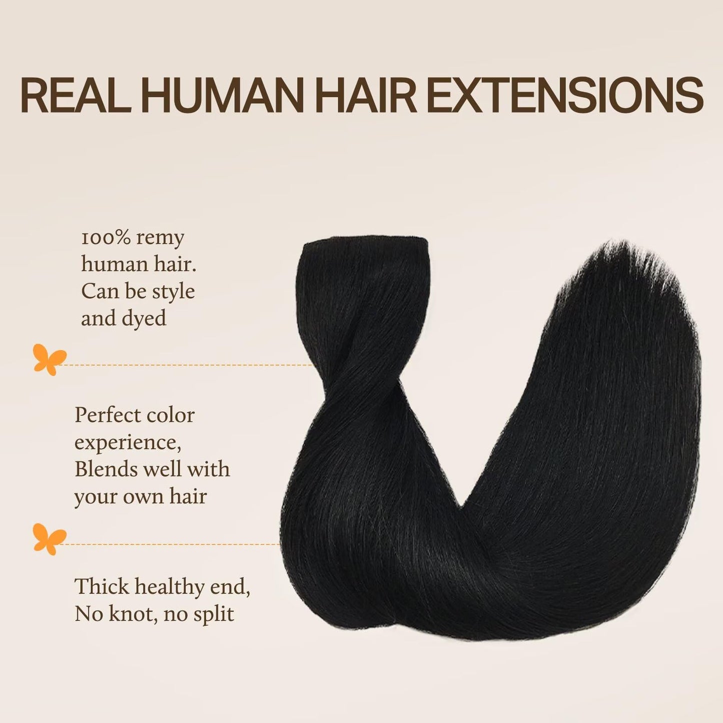 DOORES Wire Hair Extensions, Jet Black 20 Inch 110g Fish Line Weft Extensions and 2pcs 30g Clip ins, 140g Invisible Wire Real Re