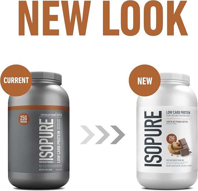Isopure Low Carb 100% Pure Whey Isolate Protein Powder, Lactose Free, Gluten Free, With Vitamins, Chocolate Peanut Butter, 25g Protein Per Serving, 3 Lbs, 40 Servings