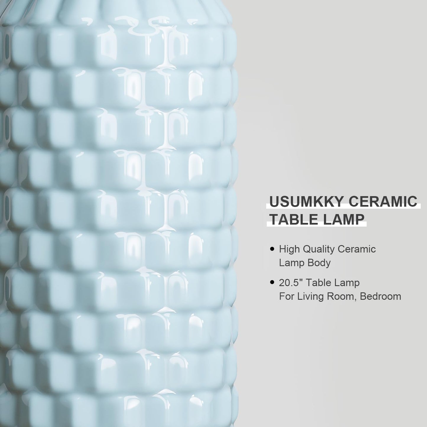 USumkky Ceramic Bedside Lamp Set of 2, 20.5in Light Blue, Modern Table Lamp for Bedroom and Living Room Decor