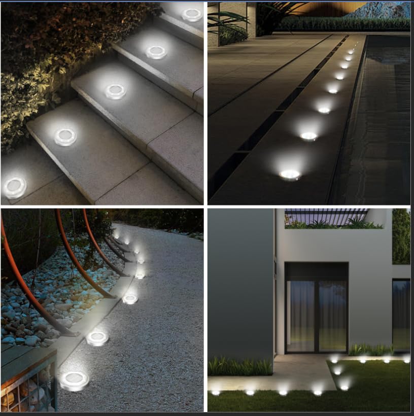 Vighep Solar Ground Lights 12 Pack Flat Solar Lights Outdoor Waterproof  Bright Led Solar Disc Lights  6000K Cool White Landscape Lighting For Outside Yard Garden Pathway Driveway Lawn