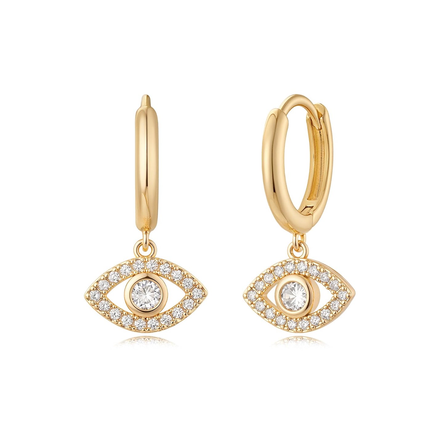 MYEARS Women Evil Eye Earrings Gold Huggie Hoop Dangle Drop Cubic Zirconia 14K Gold Plated Small Simple Hypoallergenic Everyday