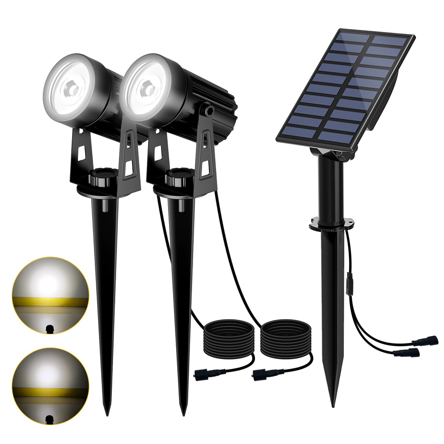 T-SUN Solar Spotlights Outdoor Waterproof 2-in-1 LED Garden Lights, Plastic, White