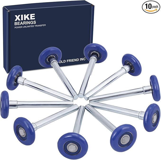 XiKe 10 Pack Blue 2" Nylon Garage Door Roller 4" Stem, Quiet/Durable and High Load, Use 6200-2RS Double Seals Precision Be...