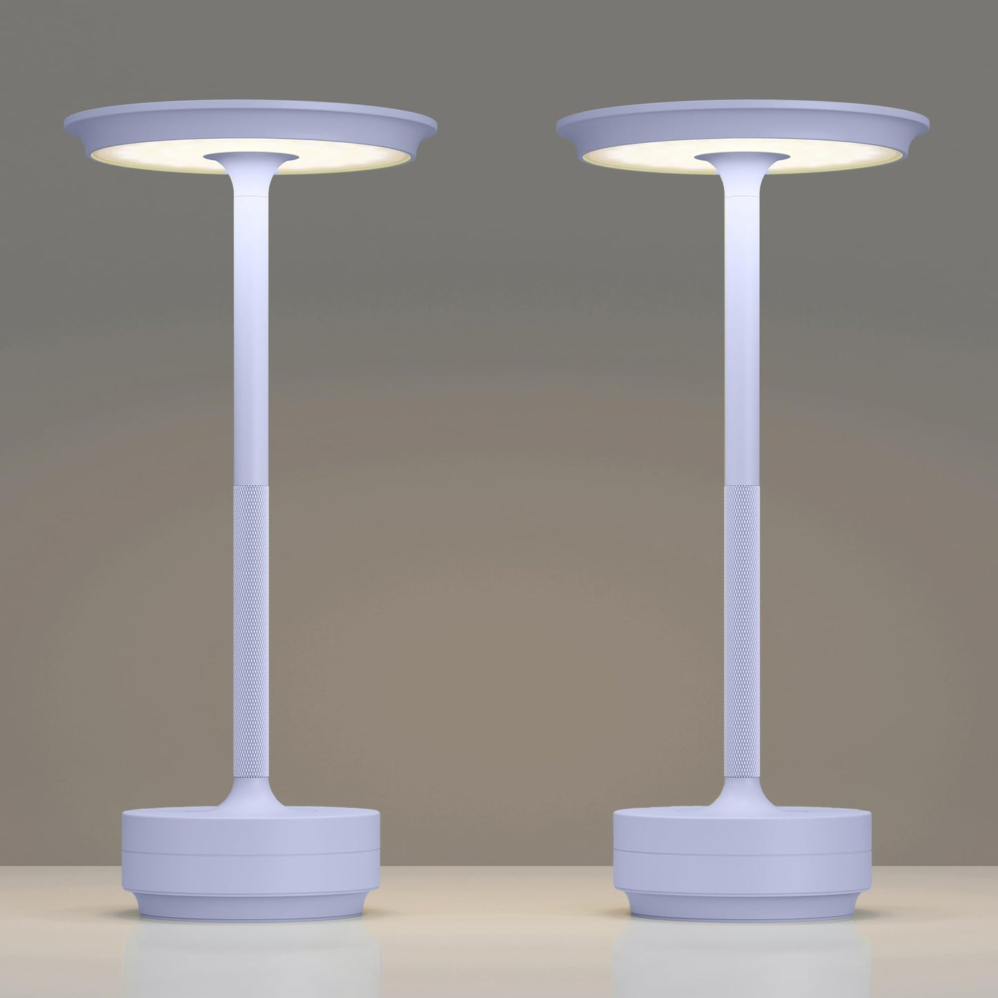 TBBGA Rechargeable Cordless Table Lamps, 5000mAh, 3 Color Dimming, Aluminum, Light Purple, Model T106C, 2 Pack