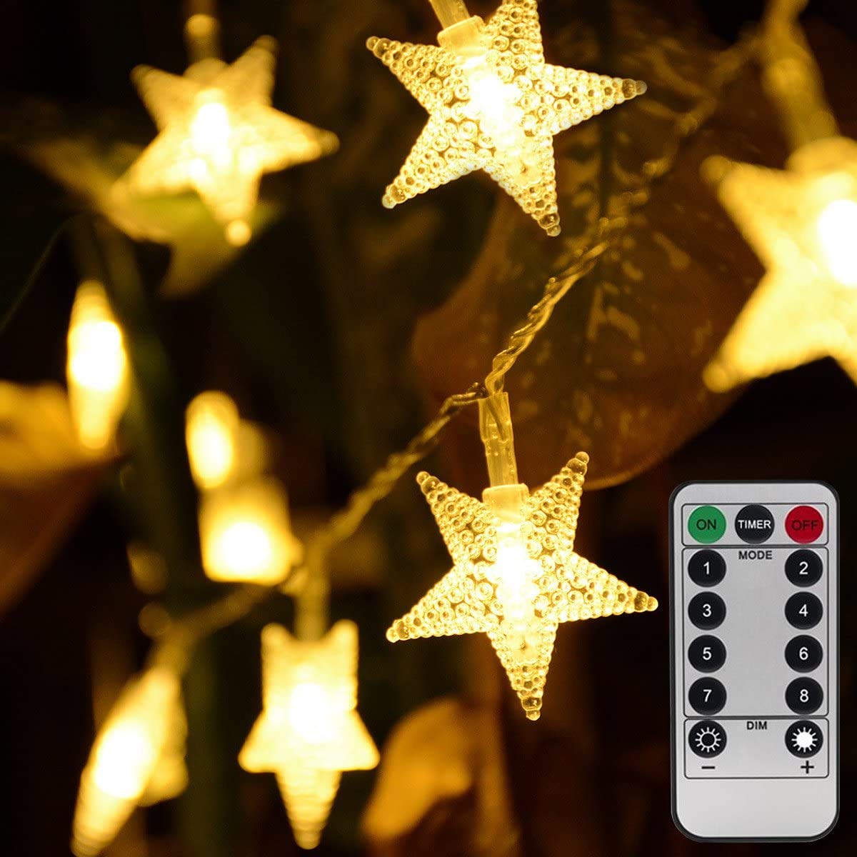 Homeleo Star Fairy Lights, 50 Led Warm White String Lights, Battery Powered, Remote Control, Model Hld361, Copper Material