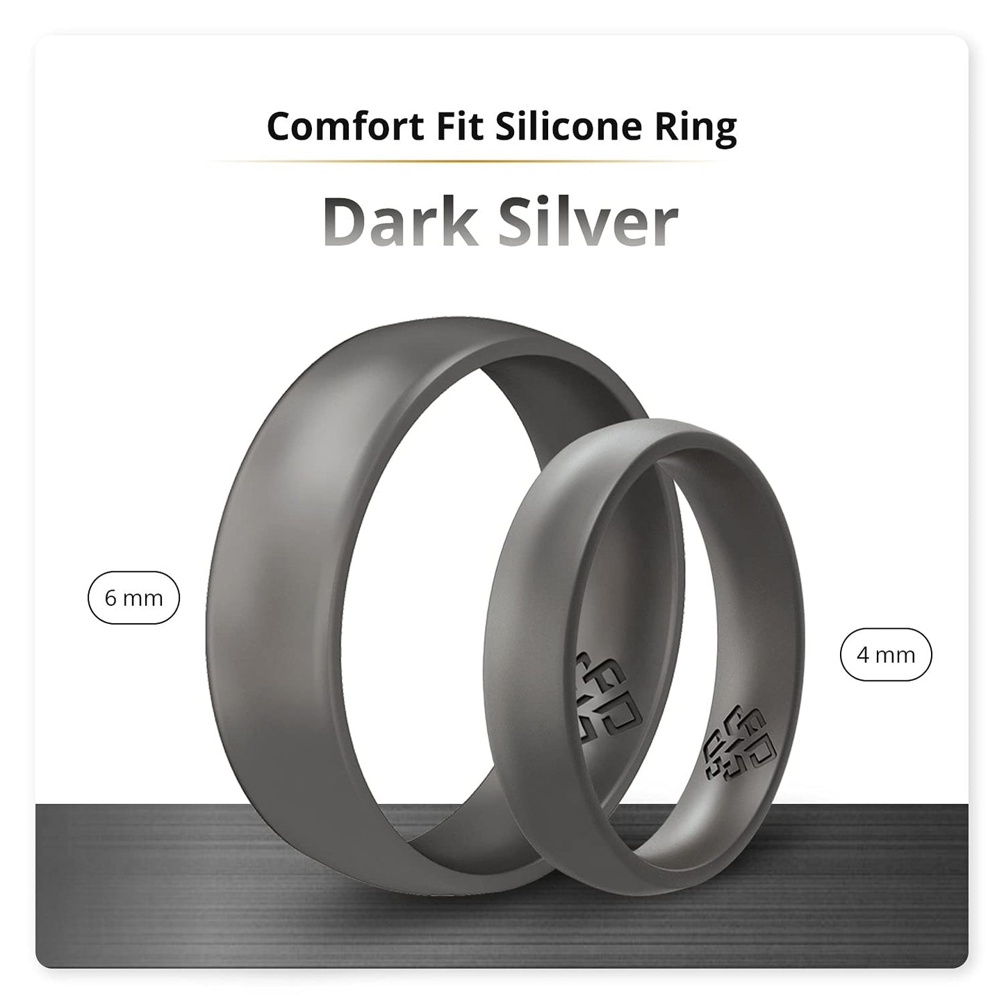 Knot Theory Dark Silver Silicone Ring for Women Men - Breathable Comfort Fit 4mm Wedding Band Size 7