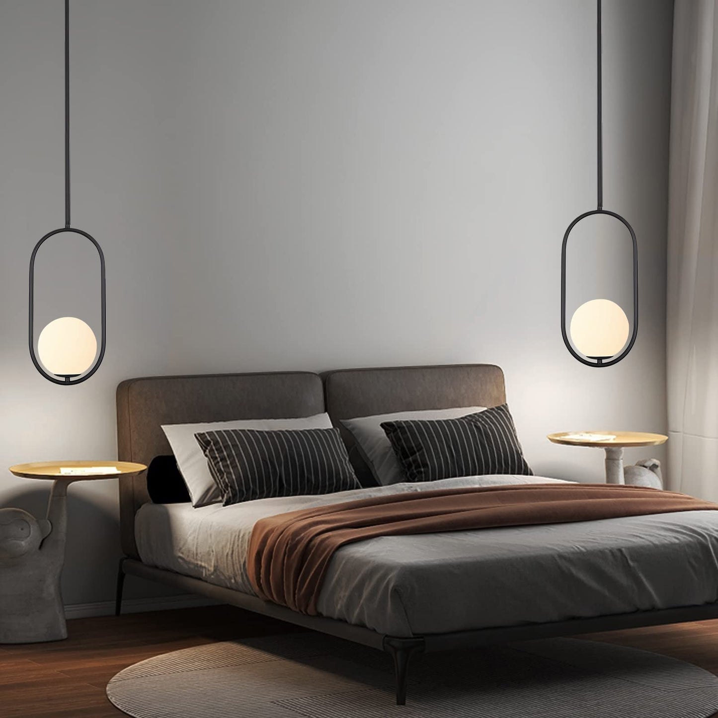 SeeU Pendant Light Chandelier, Black Metal Globe Fixture for Kitchen, Dining Room, Bedroom
