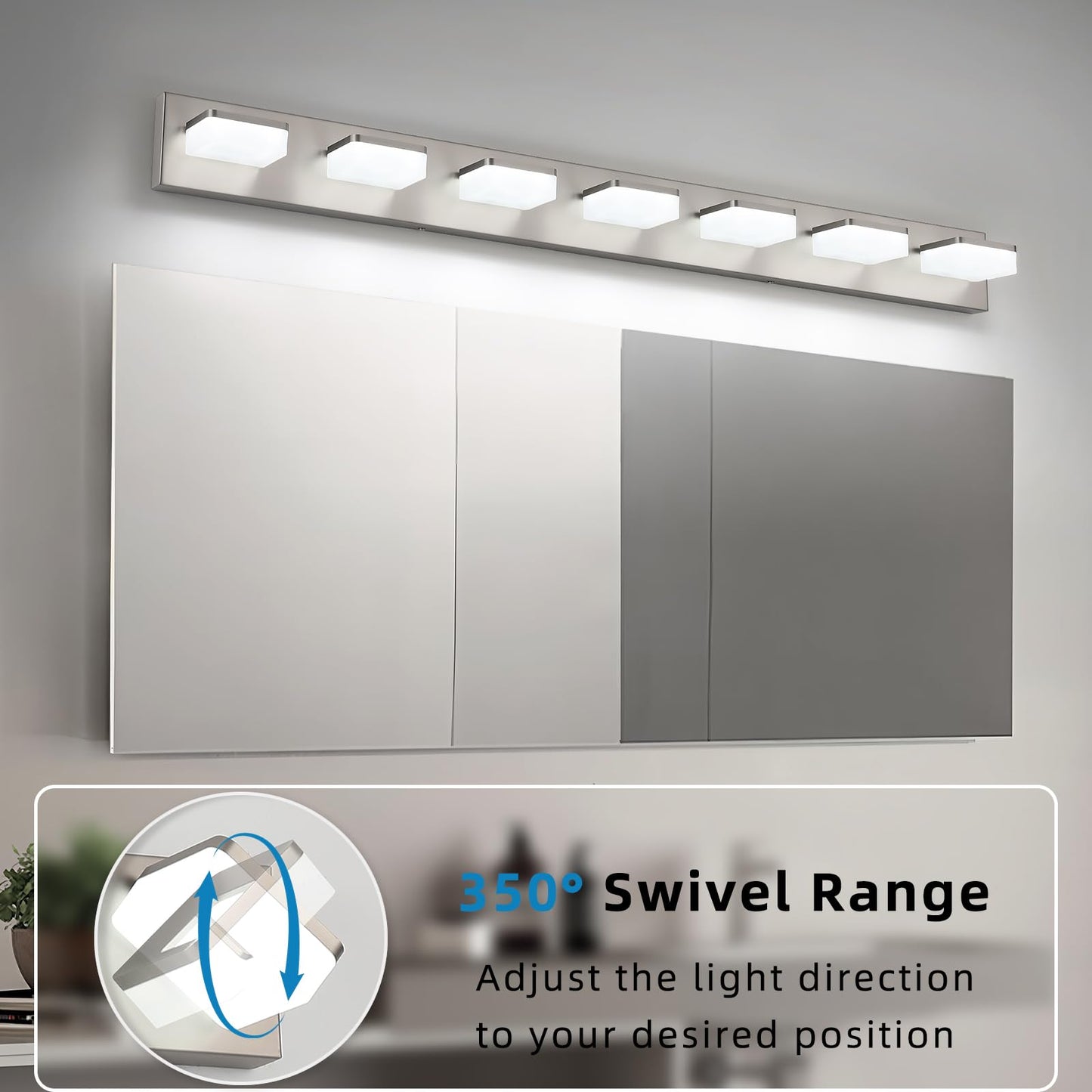 Bicrink 7-Light Bathroom Vanity Light Fixture Over Mirror  Nickel Led Vanity Lighting Fixtures  45.67 Inch Modern Bathroom Wall Light Fixtures With Rotating Lamp Head