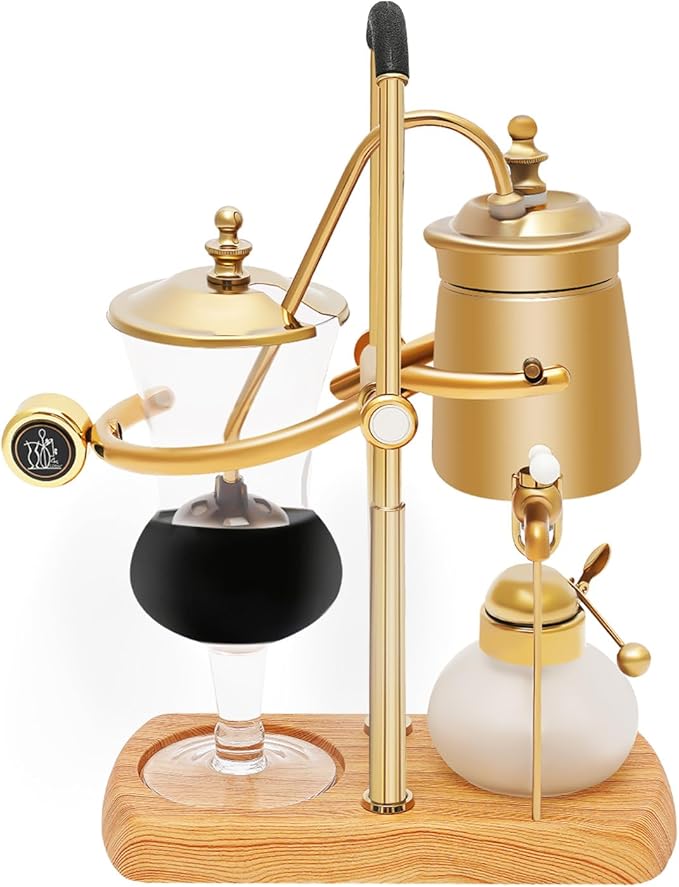 Vintage Siphon Coffee Maker, 13.53 OZ Capacity Coffee Machine with Handle, Luxury Gold Coffee Pot with Base for Kitchens Coffee Shops Commercial and Domestic Use
