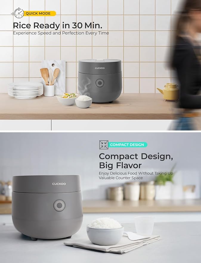 CUCKOO Micom Rice Cooker 3-Cup Uncooked / 6-Cup Cooked with Nonstick Inner Pot, Small Rice Maker with 8 Menu Options, Fuzzy Logic Technology, Auto Clean, Quick Rice Mode, Gray (CR-0375FG)
