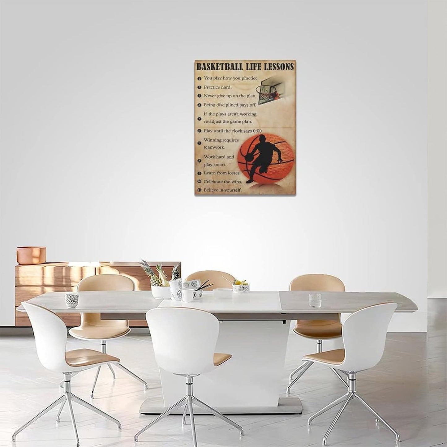Basketball Life Lessons Wall Art - Canvas Wall Decor Gifts for Basketball Player Boy Man Motivational Sports Painting Print Artwork Framed for Classroom Boy Room Gym 12x16