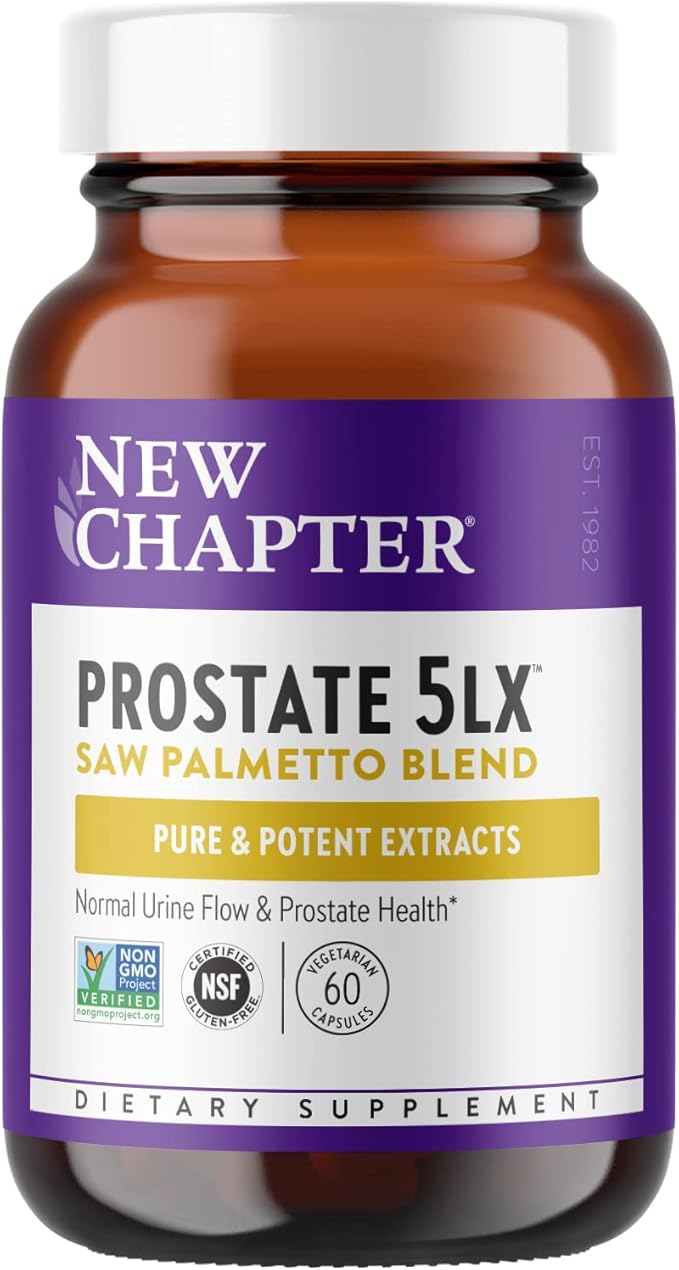 New Chapter Prostate Supplement - Prostate 5LX with Clinical Strength Saw Palmetto + Fermented Selenium for Men’s Wellness - 60 ct Vegetarian Capsule