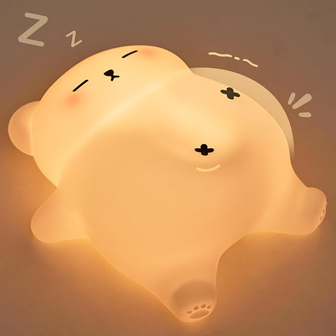 Snoring White Bear Night Light, Rechargeable Squishy Lamp - Silicone Nursery LED Animal Dimmanble Touch Nightlight - Bedroom Cute Funny Birthday Christmas Gifts for Kids, Boy, Girls