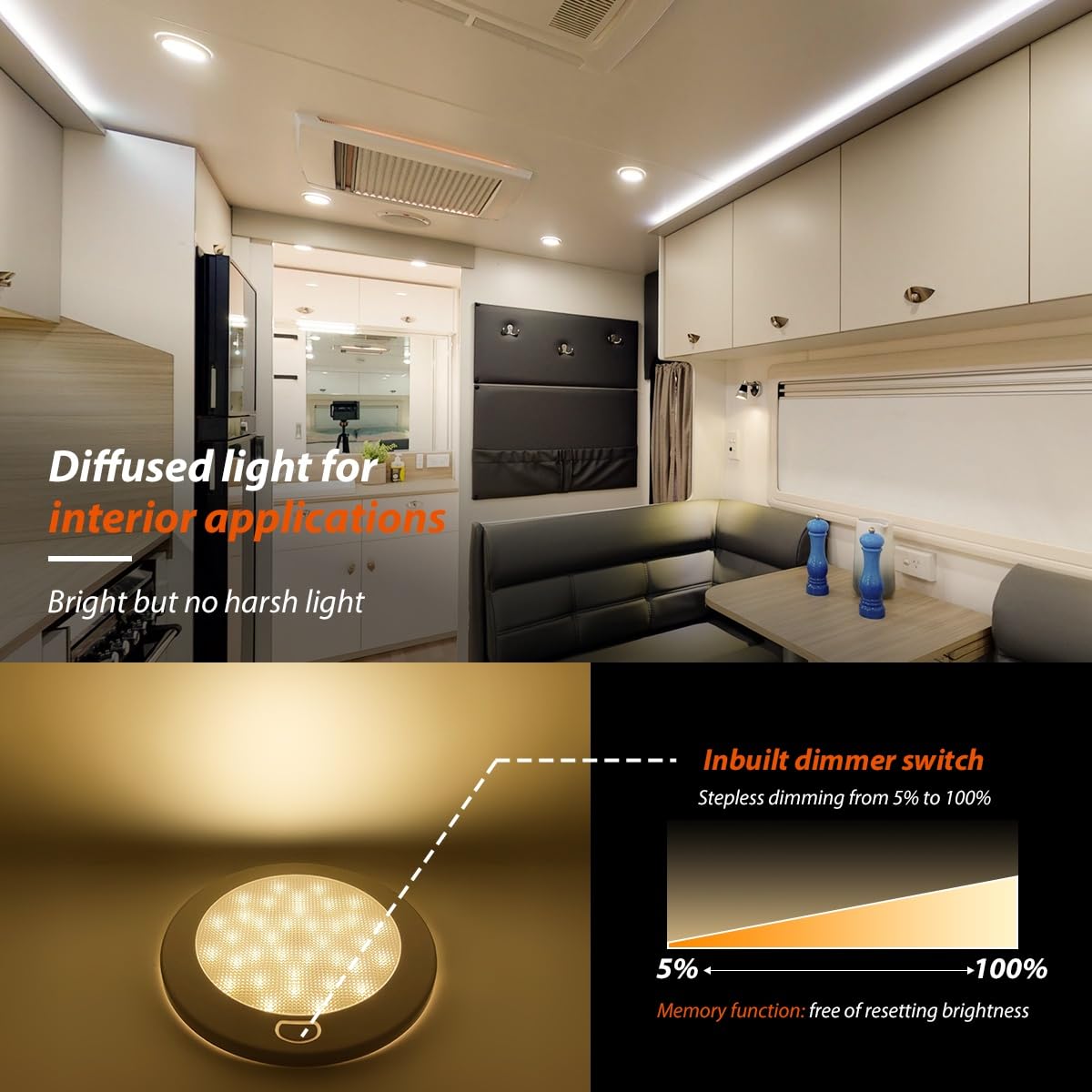 Dream Lighting Rv Interior Led Ceiling Light Fixture, 12V, 4.5W, 300 Lumen, 5 Inch, Warm White, Pack Of 1