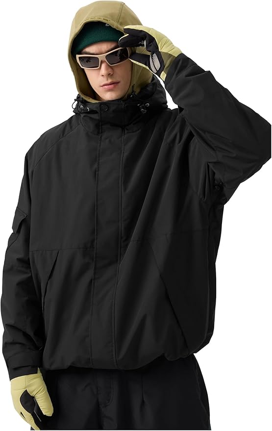 GSOU SNOW Mens Womens Ski Jacket Baggy Snowboard Coat Waterproof Shell Jacket Snow Hoodie Loose Fit For Winter Outdoor Sports