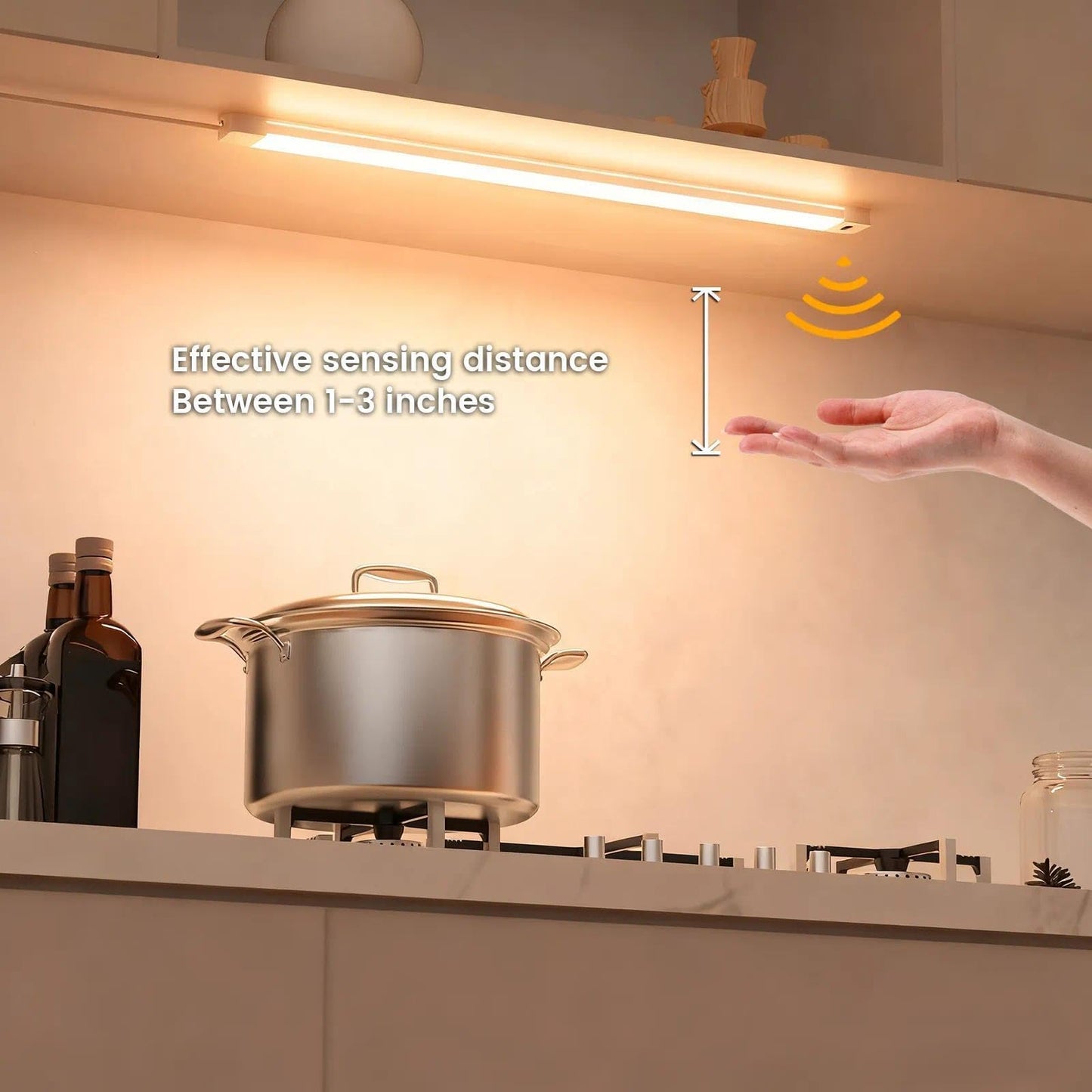2Pcs 16 Inch Under Cabinet Lights With Hand Wave  Under Counter Lighting 3000K Warm White Dimmable Plug And Play Led Lights For Kitchen Cabinet  Cupboard  Closet  Desk