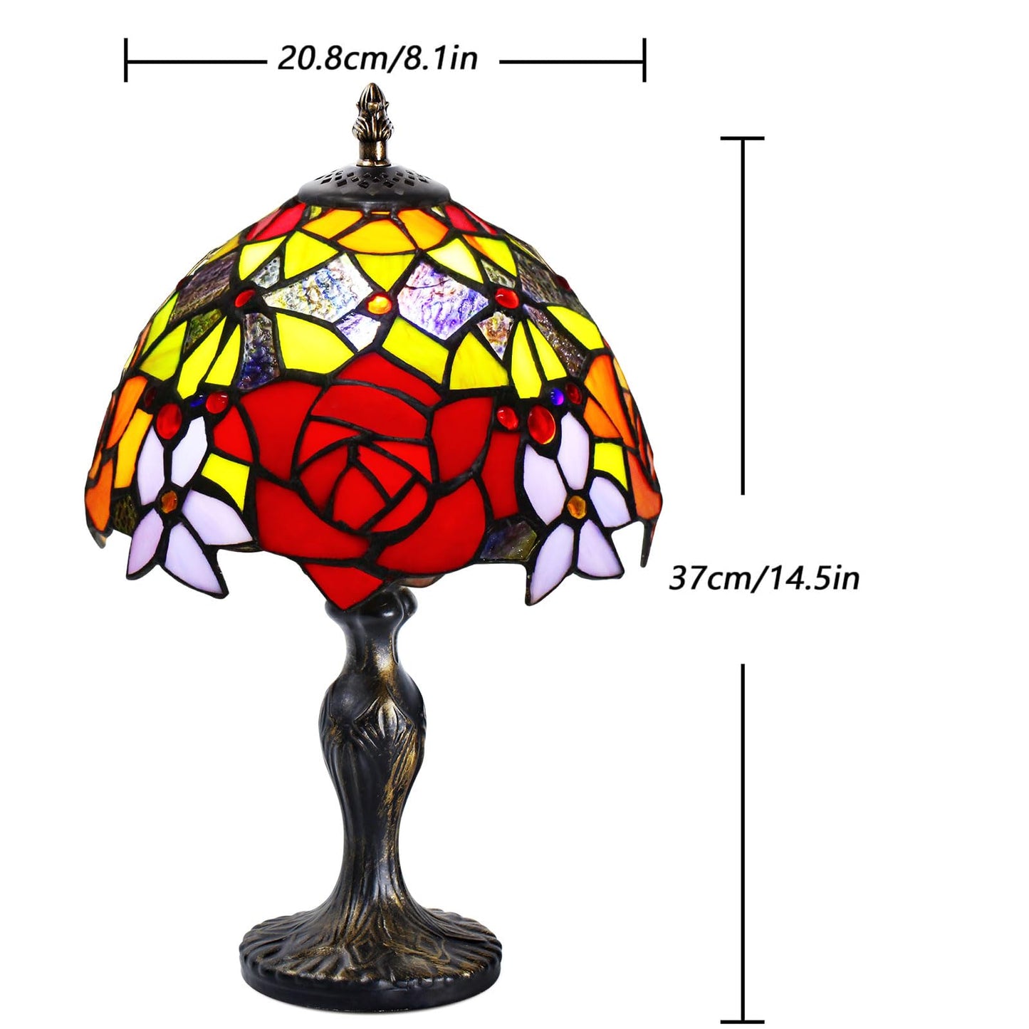 MIAOKE Stained Glass Table Lamp, Handmade Desk Light, Antique Style, Peony Color, Glass Material