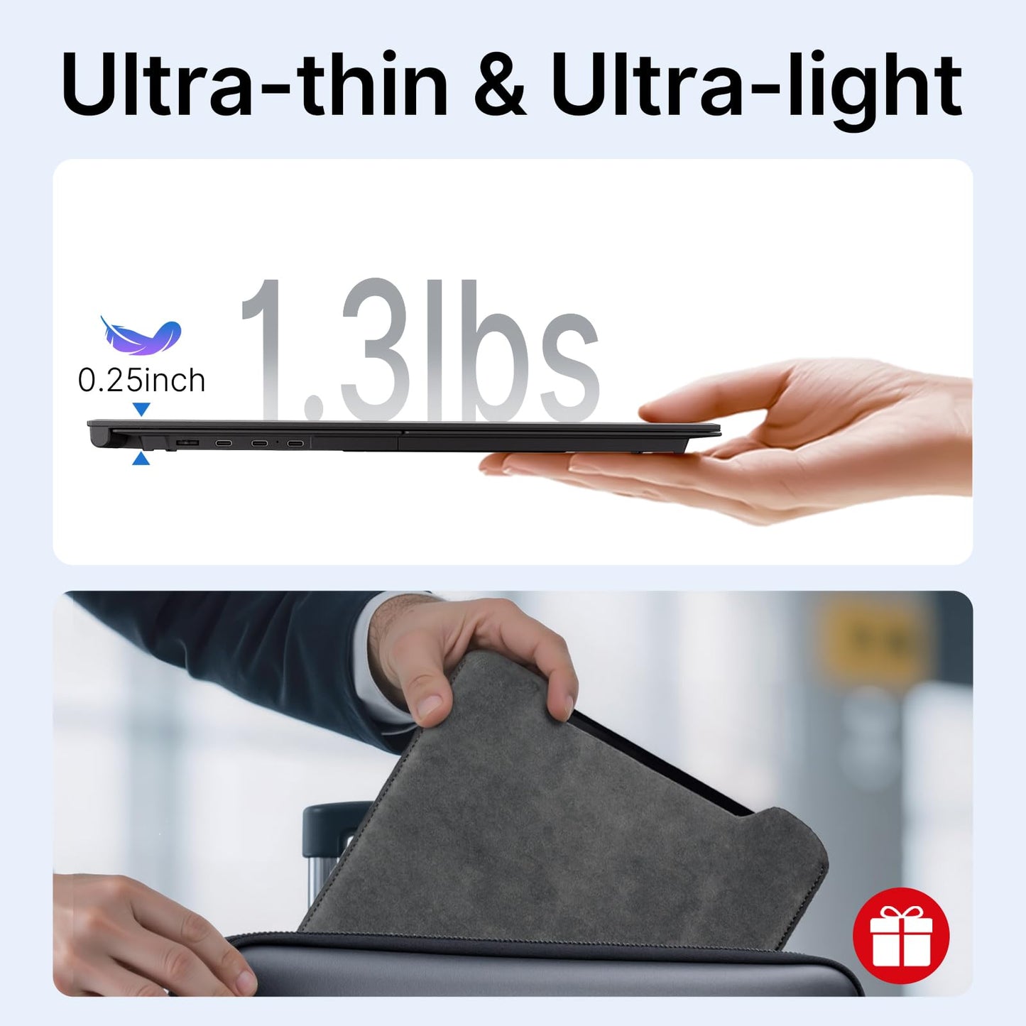 AOKER Laptop Screen Extender - Ultra-Thin 1.3lbs 14" FHD IPS Dual Portable Monitor Extension for Laptop, Attachment Plug & Play for 13-17" Laptops, Second Extra Travel Display for Windows/Mac/Android