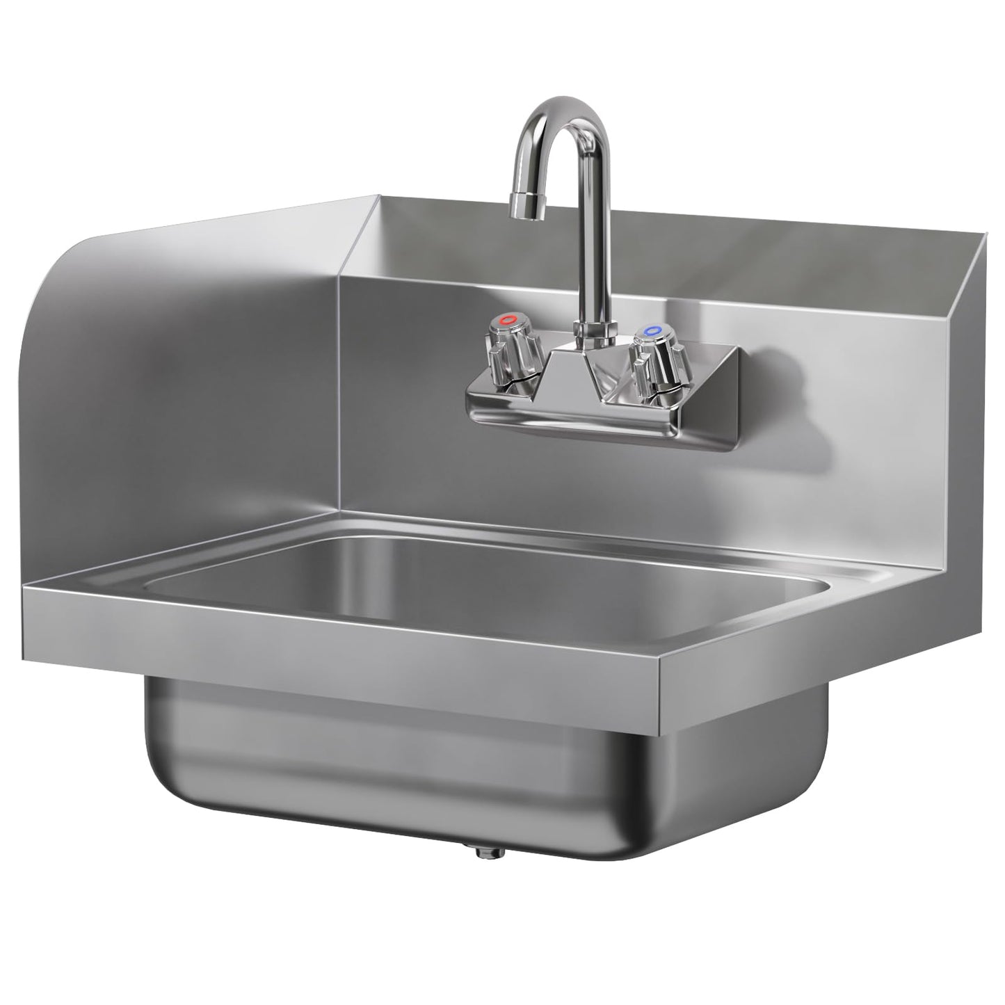 AmGood Stainless Steel Wall Mount Hand Sink with Faucet and Left Sidesplash 17" x 15" | NSF Commercial Hand Washing Basin For Restaurant, Kitchen and Home | Bowl Size: 10" x 14"