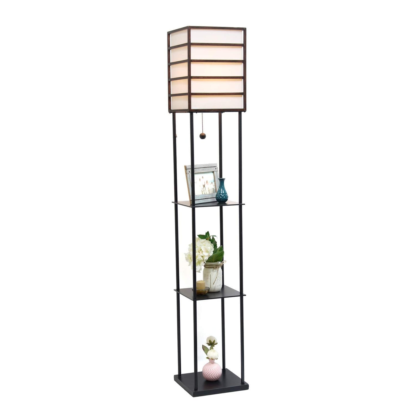 Simple Designs LF1022-DWD Metal Etagere Floor Lamp, Dark Wood, 1 Light