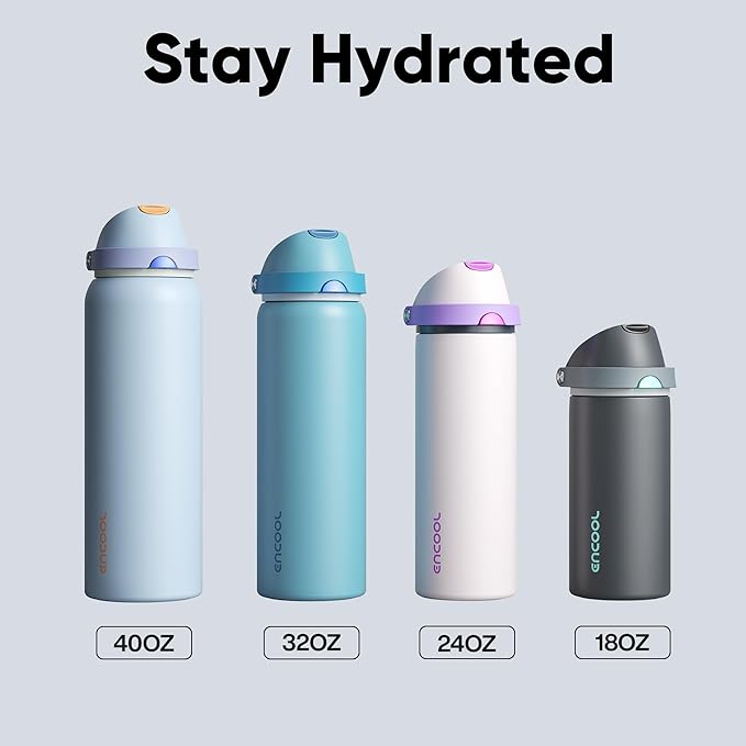 Insulated Water Bottle with Straw - Encool Stainless Steel Water Bottle with Push Button Lid, Leak-Proof & BPA-Free, Keeps Cold for 24 Hours for Sports, Travel, Gym (24 oz, Salmon)
