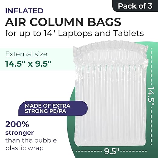 IDL Packaging Inflated 14" Laptop Protective Bags, Self Sealed, Pack of 3 - Reusable Air Column Bags for Packing, Travel and Shipping - Durable Case for Laptops and Tablets