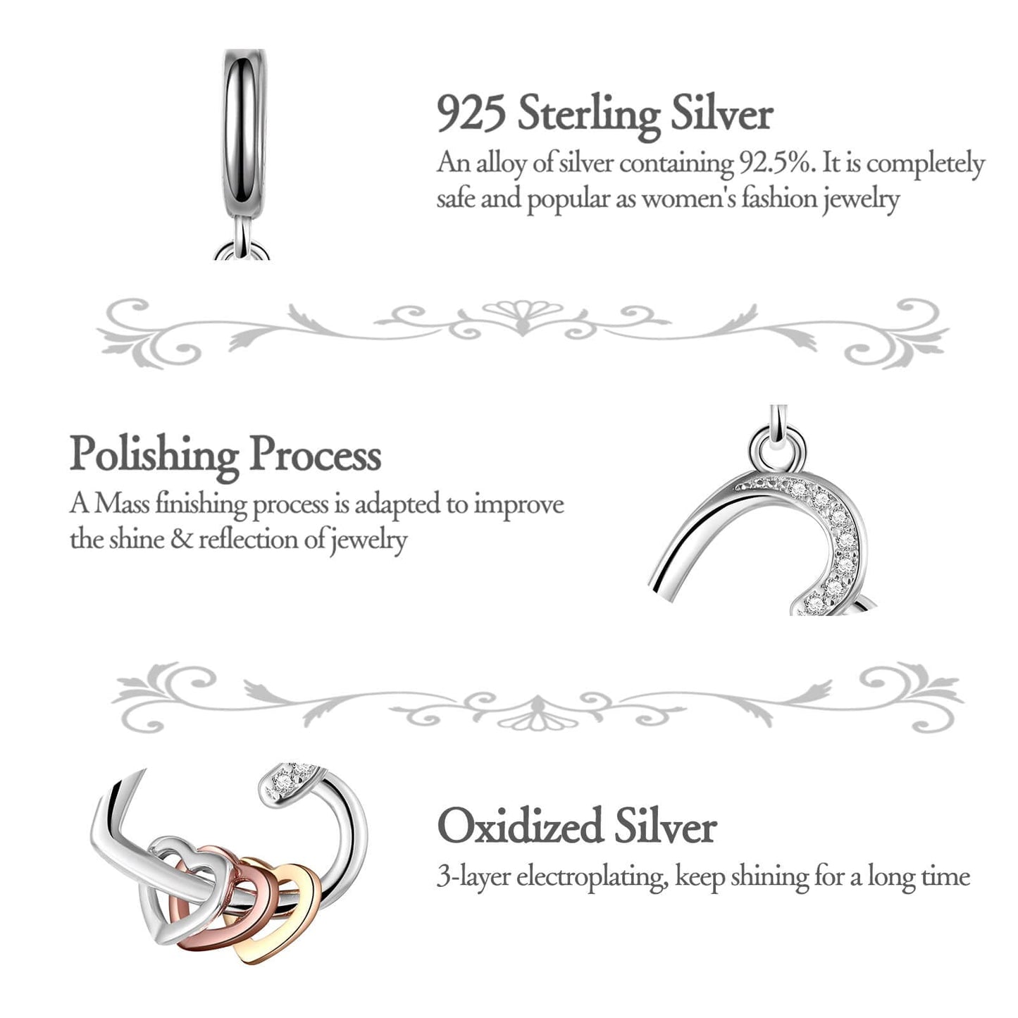 dazlily Love Heart to Heart Charm 925 Sterling Silver Charms fit for Bracelets Necklaces Jewelry