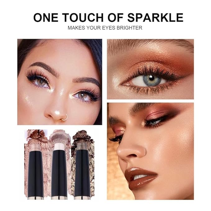 Champagne Eyeshadow Stick Makeup, Long-Lasting Waterproof Eye Shadow Pencil, Hypoallergenic Smudge-Proof Glitter Primer Palette Shimmer Eyeliner, Easy to Blend Eye Make Up