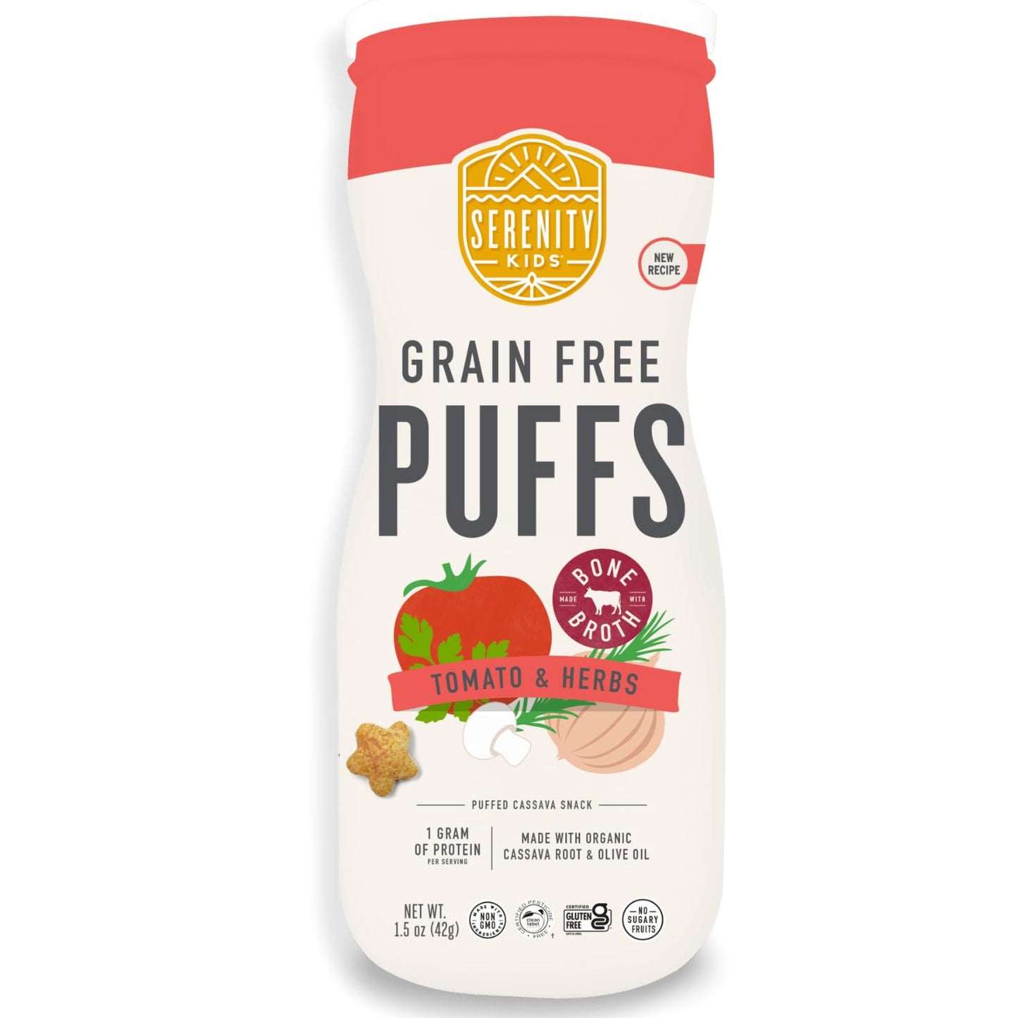 Serenity Kids 6+ Month Grain Free Baby Puffs - Tomato & Herbs - Easy On-the-Go Baby Travel Snack - USDA Organic Puffs - Allergen
