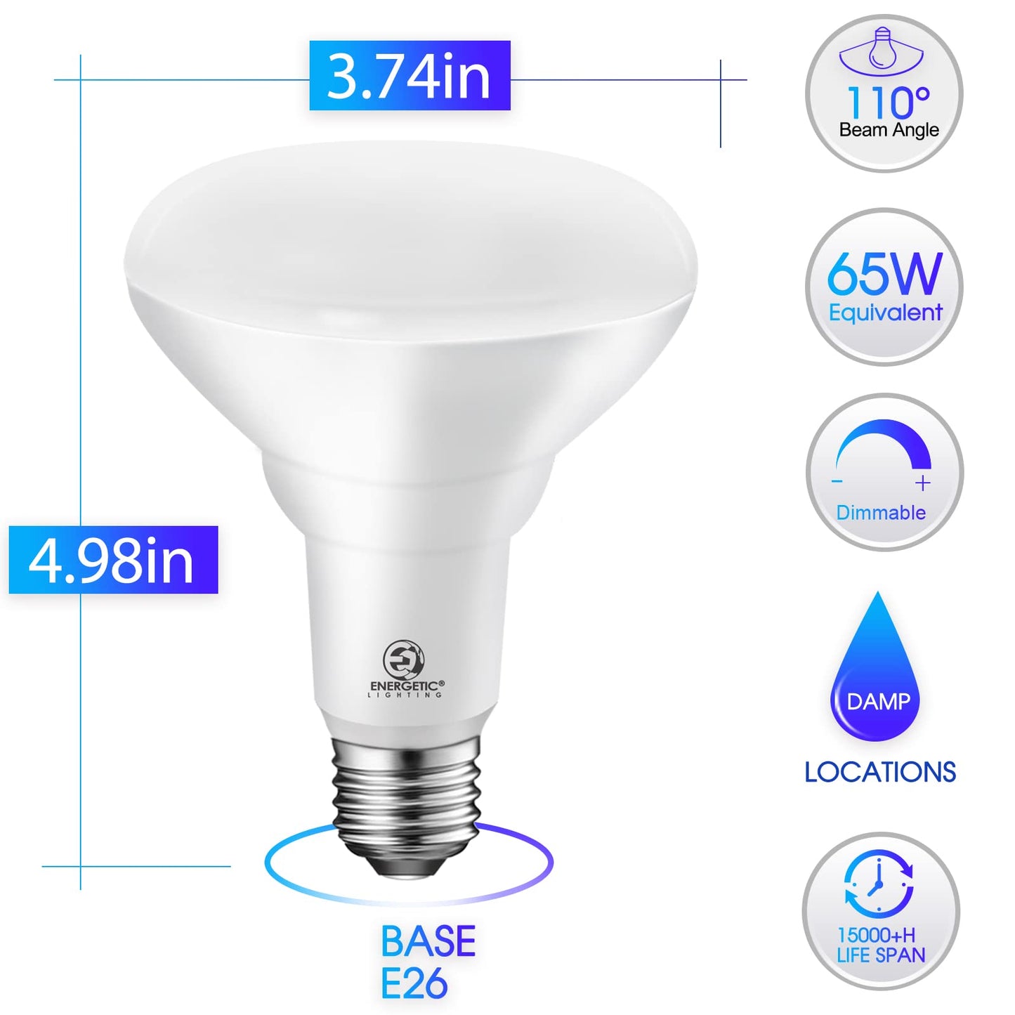 ENERGETIC SMARTER LIGHTING LED Flood Light Bulbs, Dimmable, 65W Equivalent, 5000K Daylight, 12 Pack, Plastic & Metal