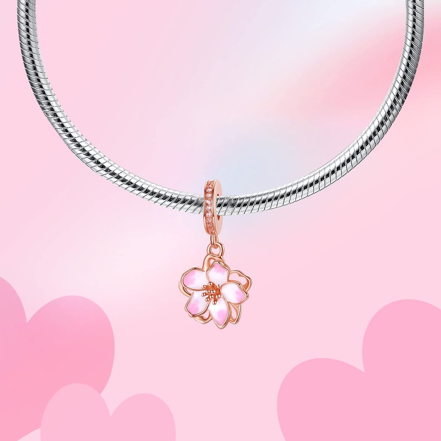 Alstade Cherry Blossom Dangle Charm 925 Sterling Silver Charms fits Bracelets and Necklace Pendant Bead Charms Jewelry Present f