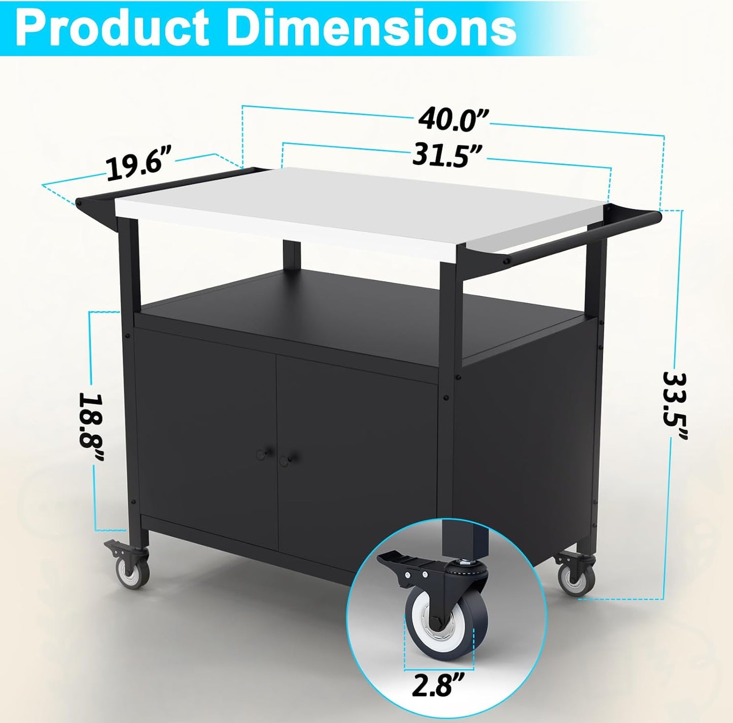 Outdoor Grill Table with Storage, Stainless Steel Grill Cart, Outdoor Kitchen Island Prep Stand Station,Blackstone Griddle Stand, BBQ Serving Cart Rolling Bar Cart with 4 Utensil Hooks