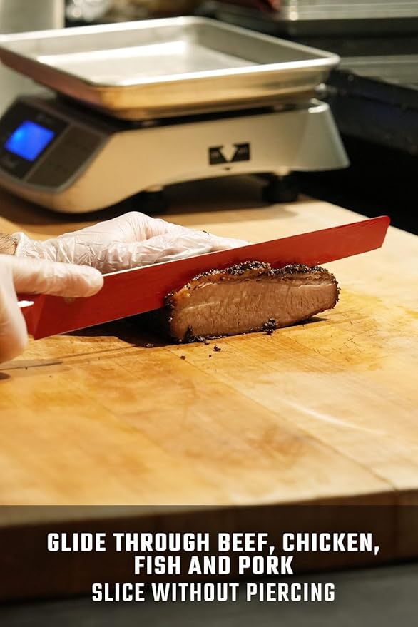 Dalstrong Slicing Knife - 12 inch - Shadow Black Series - Marauder Red Edition - Red Non-Stick Coating - High Carbon - 7CR17MOV-X Vacuum Treated Steel Carving Knife - Kitchen Knife Slicer - Sheath