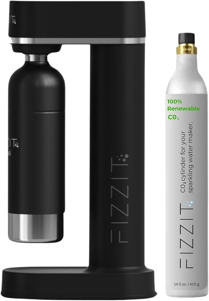 Black Stainless Steel Sparkling Water Maker Soda Machine Includes 1L Stainless Steel Black Bottle and 1 C02 Cylinder