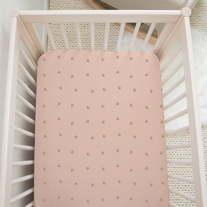 Ely’s & Co. Crib Sheets, Baby Girl Fitted Crib Mattress Sheet Set, 2 Pack, 100% Jersey Knit Cotton, Infant and Toddler Nursery Bedding, Pink Vintage Print, 28” x 52”