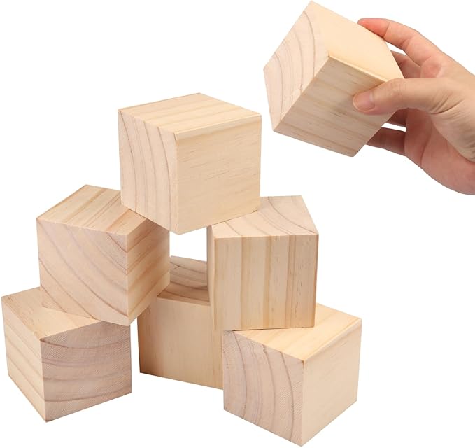 16 Packs Wooden Blocks for Crafts, 2.36 Inch Pine Wood Cubes, 6 x 6 x 6 cm Wooden Cubes for Paint, Stamp, Decorate, DIY Projects and Personalized Gifts,by GNIEMCKIN.