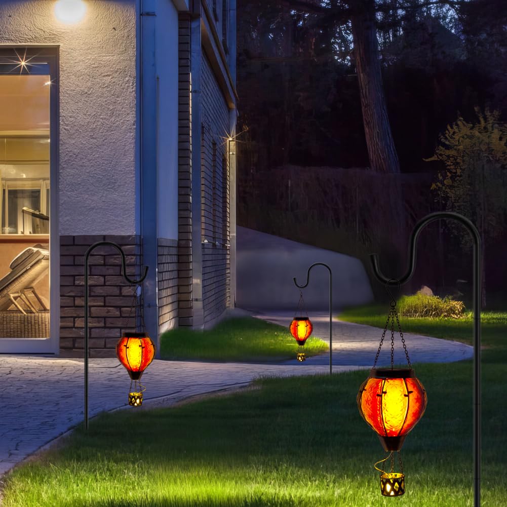 Yelenew Hot Air Balloon Solar Lantern With Flame Flickering Light Led Glass Hanging Solar Lanterns Outdoor Waterproof Garden Light For Patio Tree Porch Yard Decor Mothers Day Gift For Women Mom