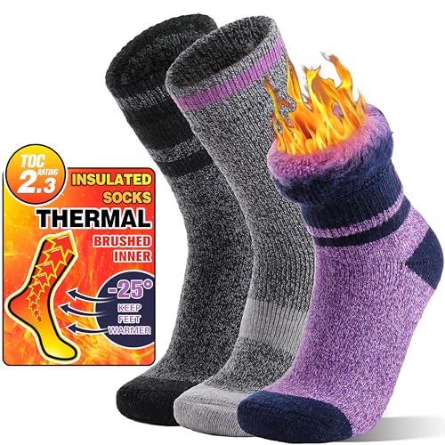 MOGGEI 3 Pairs Thermal Winter Socks for Women & Men Thick Extra Warm Insulated Ski Boot Socks for Cold Weather