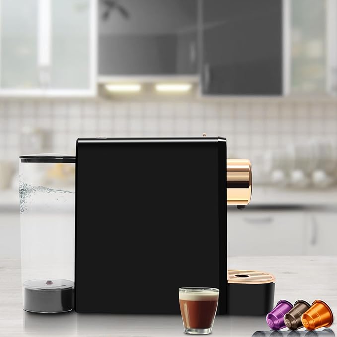 Black Espresso Machine for Nespresso Compatible Capsule, Single Serve Coffee Maker Programmable for Espresso Pods, Premium Italian 20 Bar High Pressure Pump ，Mini Coffee and Espresso Machine