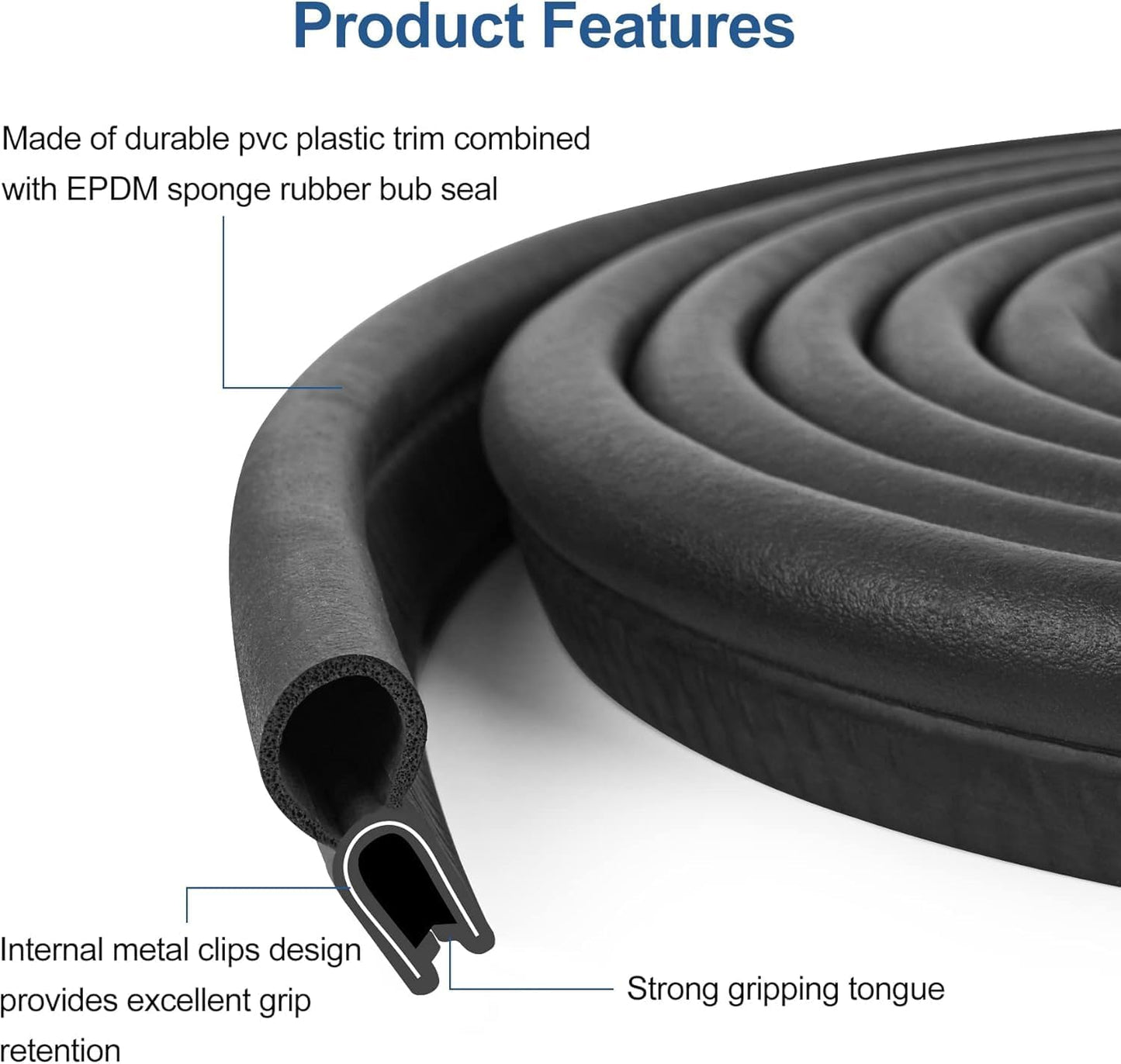 Automotive Door Weather Stripping 10Ft Car Door Rubber Edge Trim Seal Strip Gasket with Top Bulb Easy to Install for Car Bus Camper Boat RV Truck Doors and Home Applications