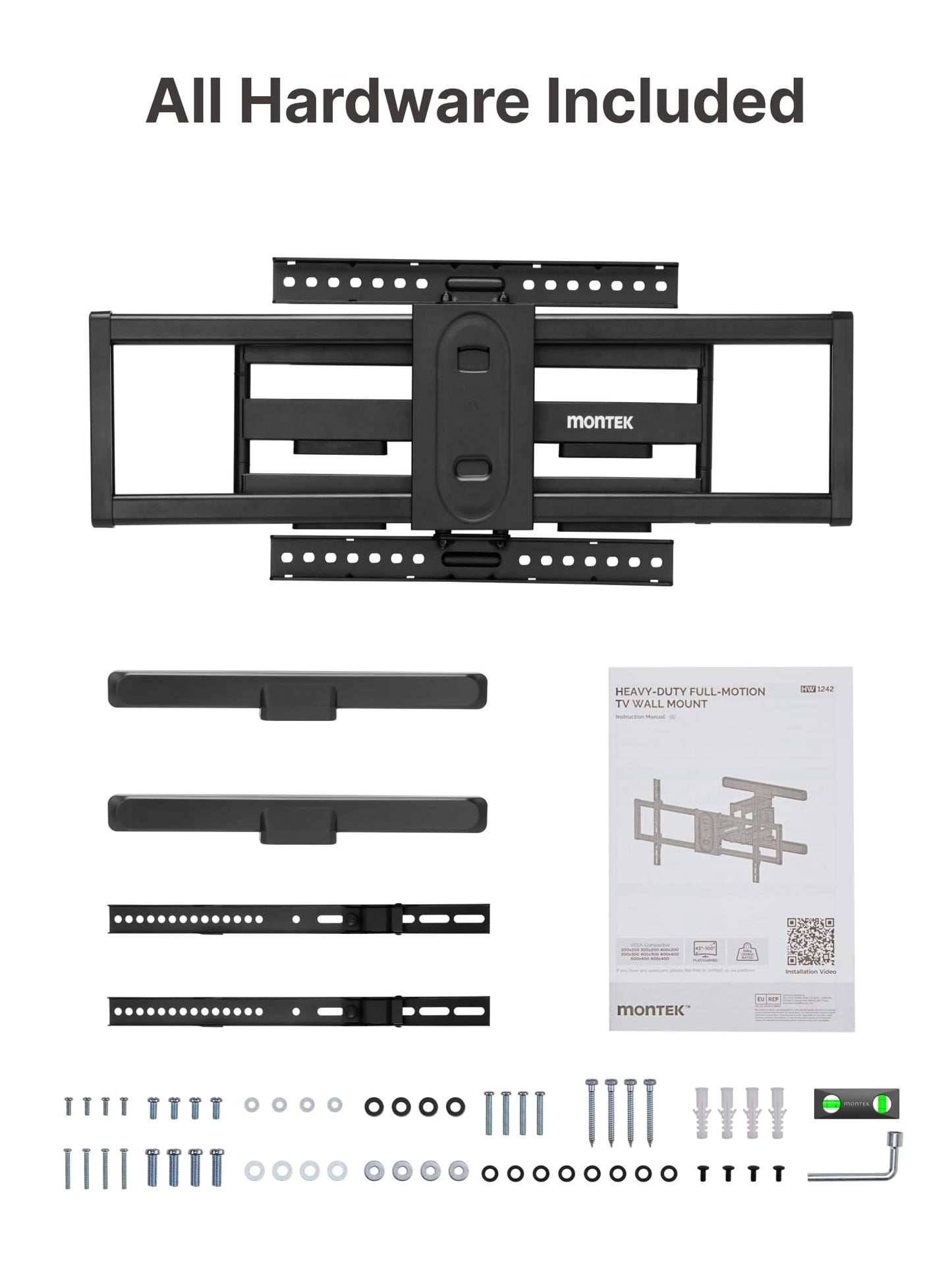 monTEK Full Motion TV Wall Mount for 43–95 Inch TVs, Pre-Assembled TV Mount with Tool-Free Tilt, Swivel, Extension, Max VESA 800 x 400mm and 132 lbs, 16″/18″ Wood Studs