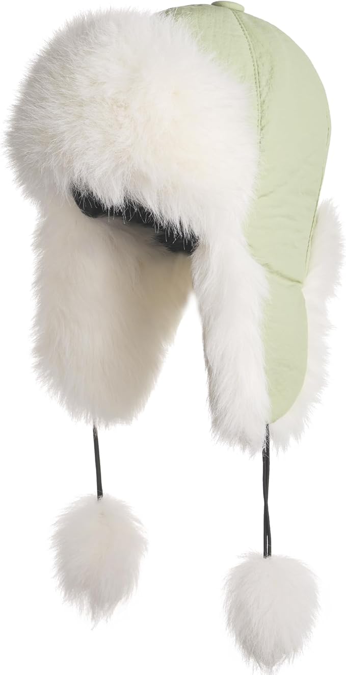 Women Faux Fur Trapper Hat with Pompoms Warm Classic Ear Flaps Fuzzy Bobble Cap Warm Outdoor Ski Snow Cap for Women and Men