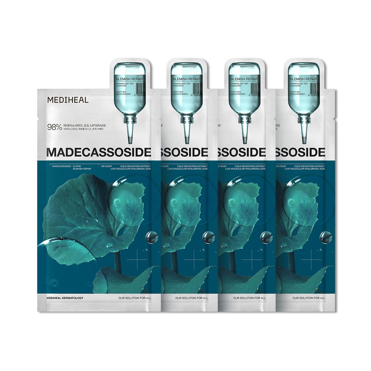Mediheal Madecassoside Essential Sheet Mask Blemish Repair 4 pcs. 98% Purity Madecassoside & Hyaluronic Acid Included. Enhancing