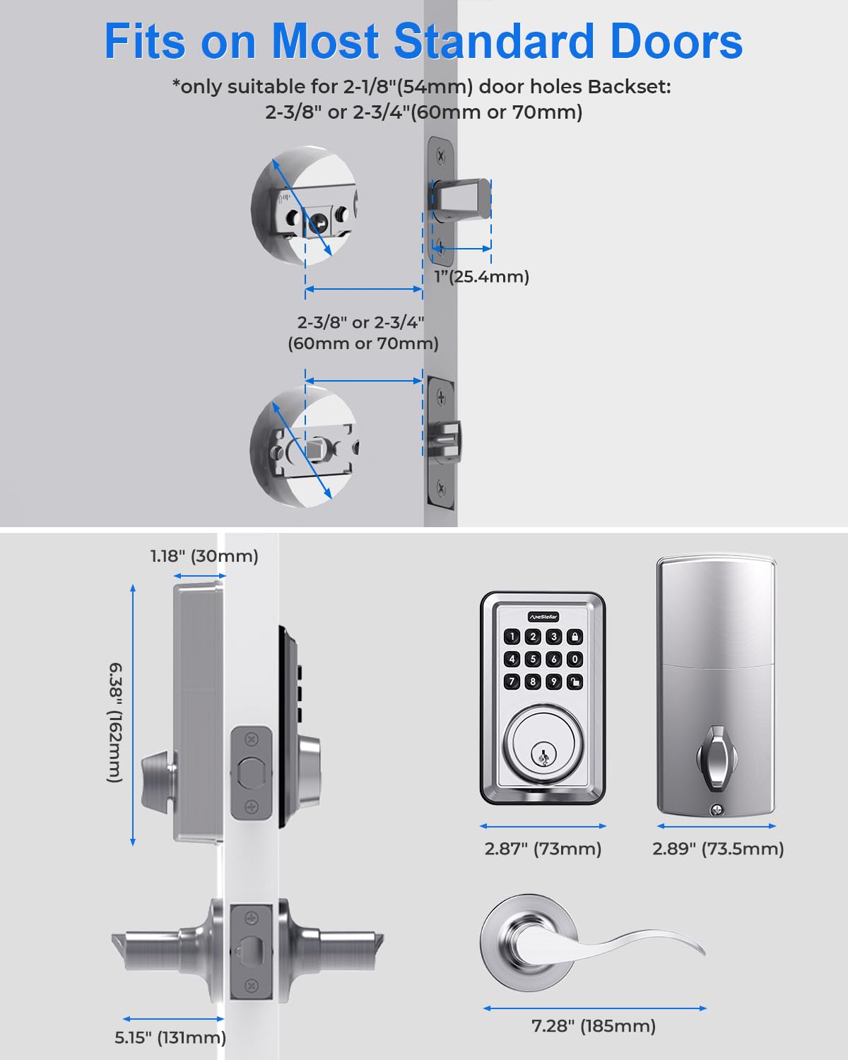 Keyless Entry Door Lock with 2 Lever Handles - Electronic Keypad Deadbolt - Front Door Lock Handle Sets - Auto Lock,Anti-Peeking Password, Easy Installation - Satin Nickel