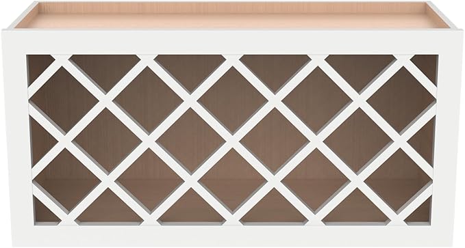 Origami Solid Wood RTA Wine Bottle Rack Wall Cabinet with Lattice Panels - Wine Storage for Bar, Pantry, Cellar & Basement - Mocha (36"W 12"D 18"H)