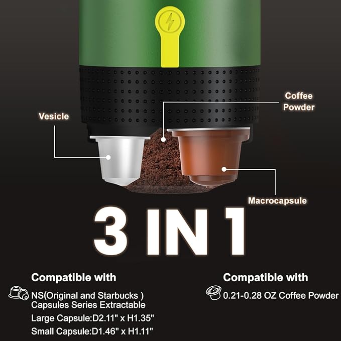 Portable Electric Espresso Machine,Travel Coffee Maker for Camping, Car Coffee Maker Self-Heating with USB-DC,3-in-1 Extraction of 8g Coffee Powder,NS and Small Capsules for RV,Hiking,Office G