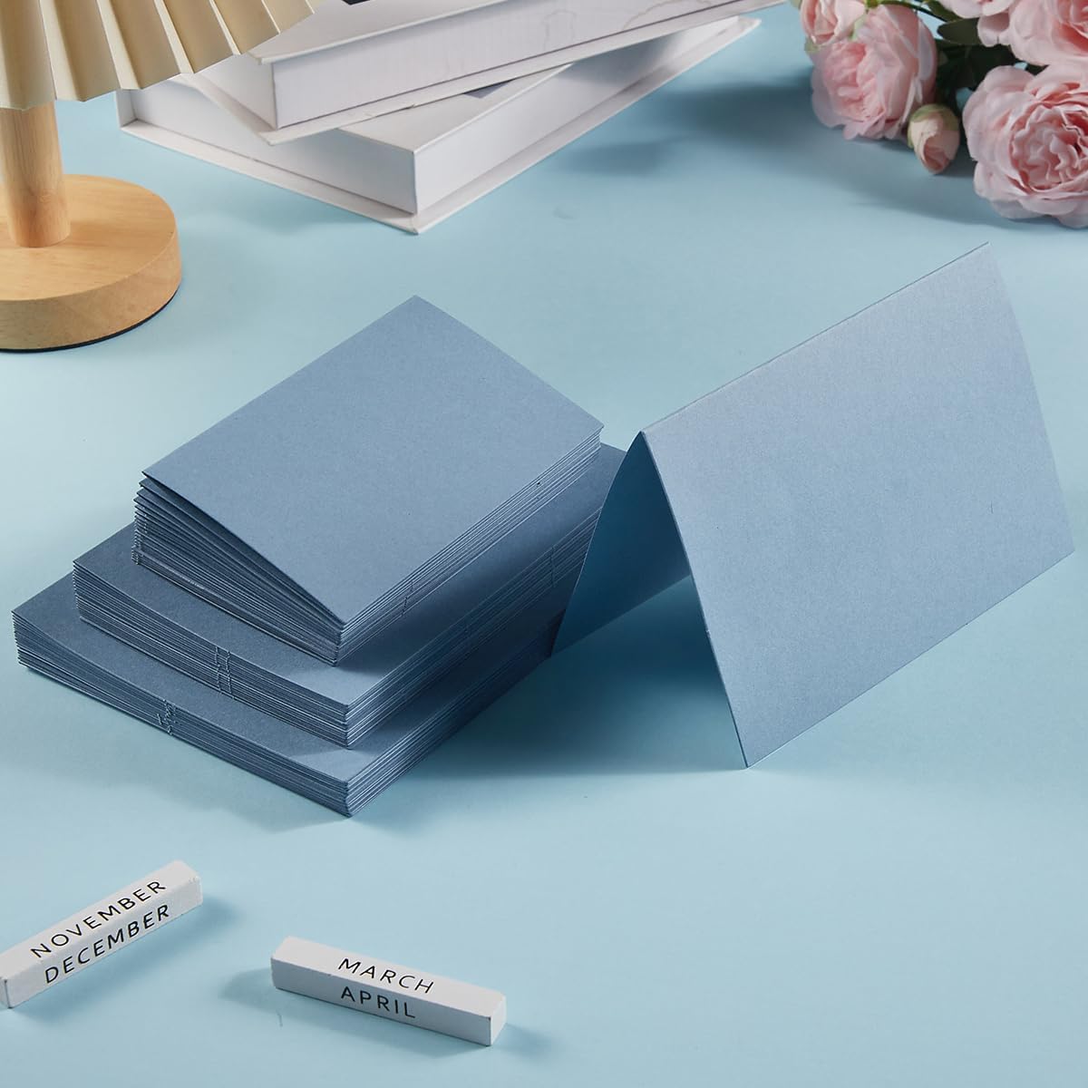 50 Pack Blank Cards Folded Cardstock Thank You Blank Greeting Cards for Invitations, Wedding, Greeting Cards, All Occasion DIY (Dusty Blue, 3x5)
