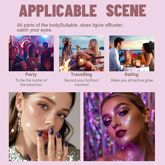 Bronze Highlighter Spray, Professional Shiny Glitter Spray for Eyeshadow Face and Body Luminizers, Loose Shimmer Powder Makeup Mist for Women Kid Rave Outfits Festival Accessories