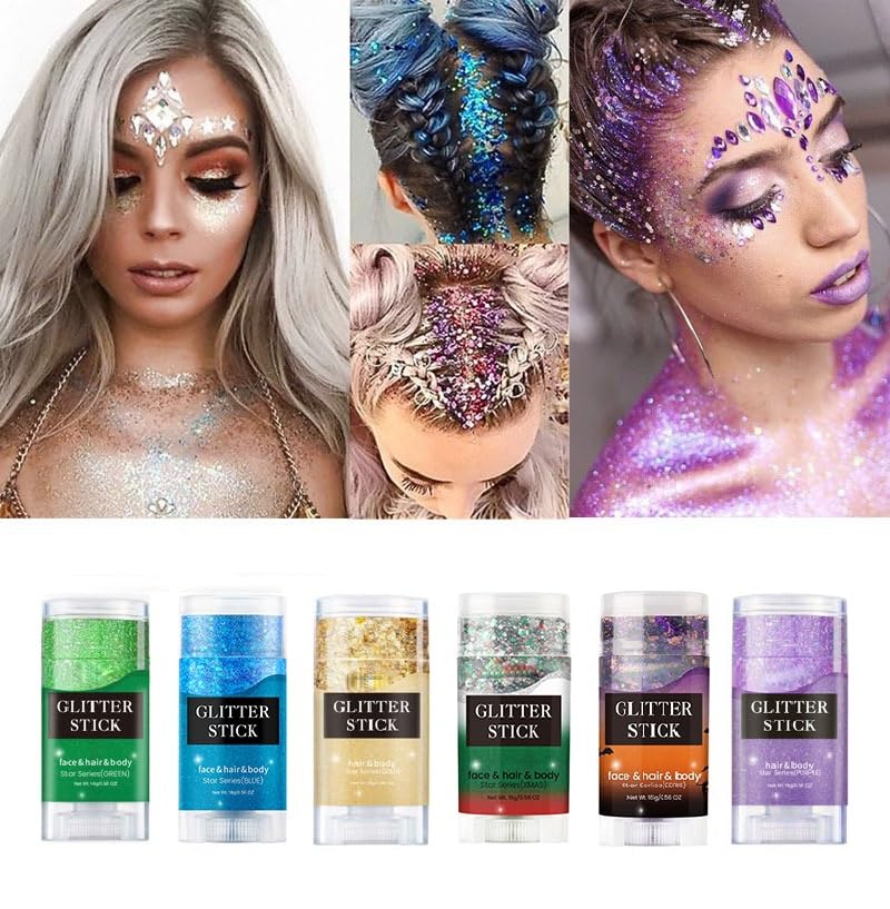 Body Glitter Stick, Perfect Sparkling Christmas Hair & Face Glitter Makeup Neon Outfit Singer Concert Music Rave Festival ...